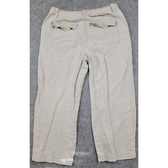 Eddie Bauer Pants Womens 10 Beige Brown Crop 100% Linen Casual Beach Vacation - Picture 9 of 16